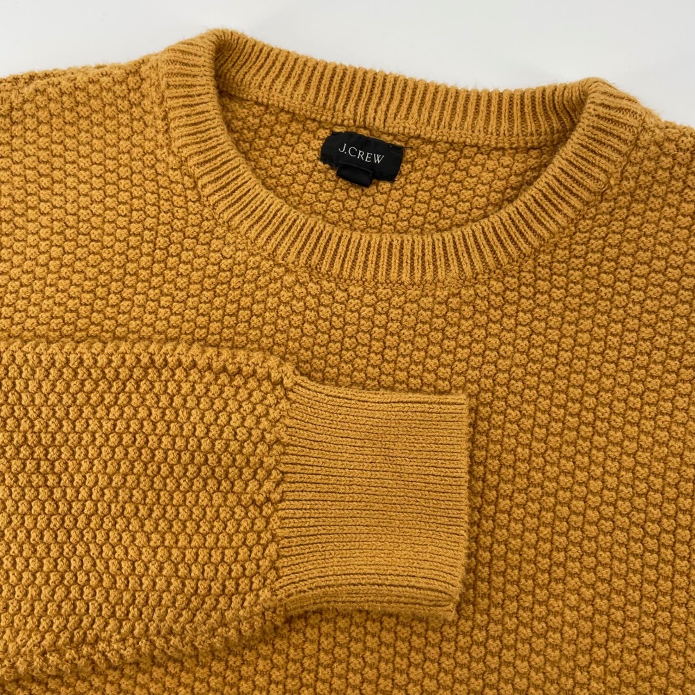 J.Crew Men's M Textured Cotton Crewneck Sweater Mustard Yellow Popcorn Stitch